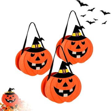 Nikcorp Set od 3 Halloween vrećice za slatkiše u obliku bundeve, ručno rađene od filca, sklopive i višekratne, narančaste, 17x28 cm