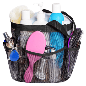 Nikcorp Kozmetička torba mrežasti organizator za kupaonicu s 8 džepova, brzosušeći i prijenosni, za tuš i putovanja, crni 40x28 cm