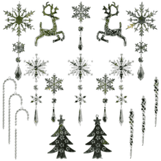 Nikcorp Božićni ukrasi akrilni, set 18 kom, kristalni privjesci pahuljice, sige i borovi, prozirni, nelomljivi, za bor i prozor