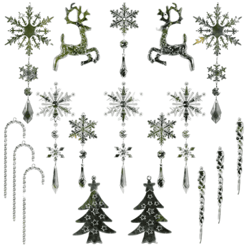 Nikcorp Božićni ukrasi akrilni, set 18 kom, kristalni privjesci pahuljice, sige i borovi, prozirni, nelomljivi, za bor i prozor