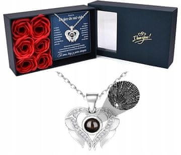 Nikcorp Ogrlica Volim te na 100 jezika s anđeoskim krilima, posrebreni nakit za žene, poklon za Valentinovo u kutijici, srebrna