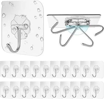 Nikcorp Samoljepljive kukice 20 kom, bez bušenja, nehrđajući čelik, nosivost 10kg, vodootporne za kupaonicu i kuhinju, srebrne