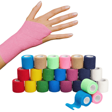 Nikcorp Samoljepljivi elastični zavoji, 24 kom, prozračni, za sport, zglobove, prvu pomoć i životinje, 12 boja, 5 cm x 5 m