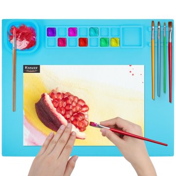 Nikcorp Silikonska podloga za slikanje s držačem kistova, paletom i posudom za vodu, neklizajuća, periva, za djecu i kreativne radionice