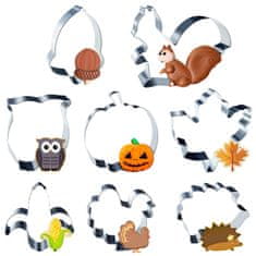 Nikcorp Jesenski kalupi za kekse 8 kom, nehrđajući čelik, sigurni za djecu, oblici bundeva, list, vjeverica, za kolače i fondan