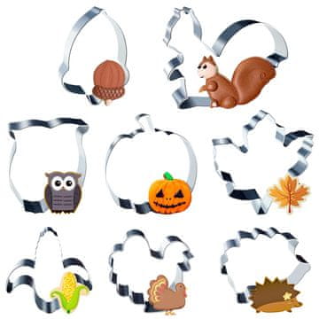 Nikcorp Jesenski kalupi za kekse 8 kom, nehrđajući čelik, sigurni za djecu, oblici bundeva, list, vjeverica, za kolače i fondan