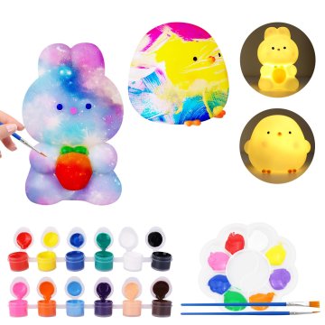 Nikcorp Kreativni Uskrsni DIY set za bojanje noćne svjetiljke za djecu, piletina i jelen, s 12 boja i 4 kista, 3-14 god
