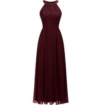 Nikcorp Svečana duga haljina od čipke i šifona, elegantna i prozračna, bez rukava s vezanjem oko vrata, za vjenčanja, bordo XL
