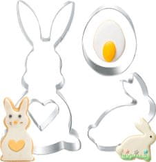 Nikcorp Veliki kalupi za uskrsne kolače od nehrđajućeg čelika, set 3 kom, za kekse i fondan, sigurni za djecu, zec, jaje, srce