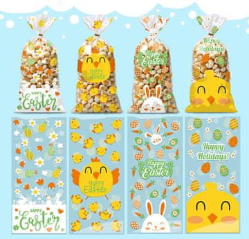 Nikcorp Uskrsne vrećice za slatkiše 100 kom, prozirne celofanske vrećice za kekse i poklone s vezicama, motiv zeca, 27x13 cm