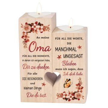 Nikcorp Set 2 drvena svijećnjaka u obliku srca s gravurom, poklon za baku, dekoracija za dom, stol ili komodu, prirodna boja drva