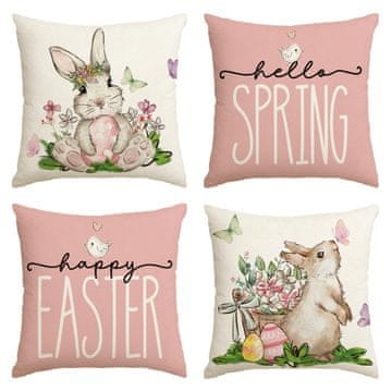 Nikcorp Set ukrasnih jastučnica 4 kom, Uskrsni motivi, za proljetno uređenje doma, zečići i leptiri, poliester, 45x45 cm