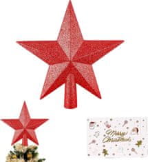 Nikcorp Zvijezda za vrh bora sa šljokicama, lagana i otporna dekoracija, jednostavno postavljanje, crvena, 20 cm
