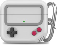 Nikcorp Silikonska zaštitna futrola za Apple AirPods 3, dizajn igraće konzole, bežično punjenje, s karabinerom, svijetlo siva