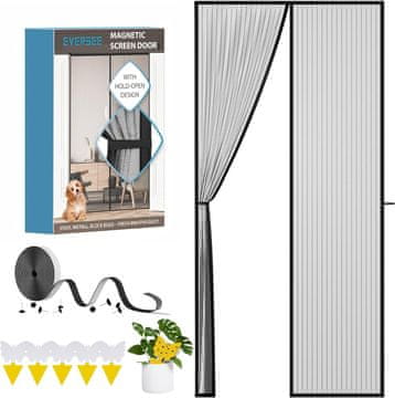 Nikcorp Magnetska mreža za vrata protiv komaraca i insekata, 90x210 cm, crna, s automatskim zatvaranjem i montažom bez bušenja