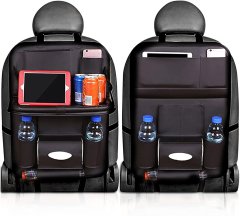 Nikcorp Organizator za auto sjedalo, 2 kom, sa sklopivim stolićem, zaštita za sjedalo, vodootporna PU koža, 9 džepova, crni