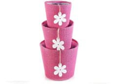 Nikcorp Set 3 ukrasne tegle za cvijeće od jute, vodootporna unutrašnjost za biljke i cvijeće, s drvenim ukrasima, roza boja