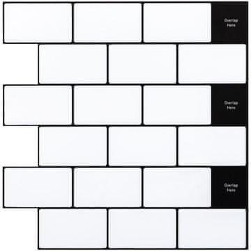 Nikcorp Samoljepljive zidne pločice 3D efekt, set 10 komada za brzo renoviranje kuhinje i kupaonice, vodootporne PVC naljepnice, bijele 30,5x30,5 cm