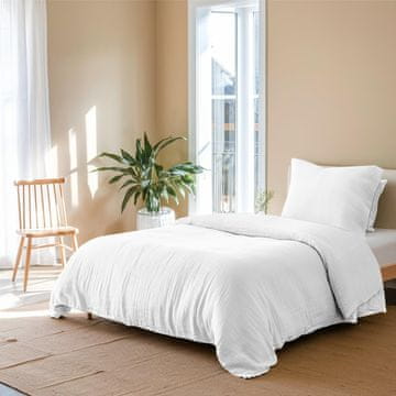 Nikcorp Posteljina od pamučnog muslina za cjelogodišnju udobnost, prozračna i mekana, s patentnim zatvaračem, bijela, 135x200 cm