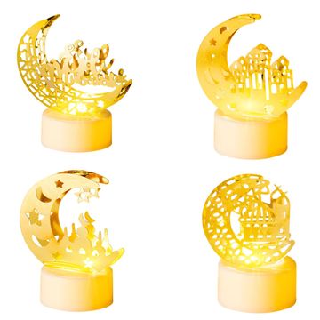 Nikcorp LED svijeće za Ramadan, set 4 kom, dekorativne lampe za stol, toplo bijelo svjetlo, motivi mjesec i zvijezde, zlatne