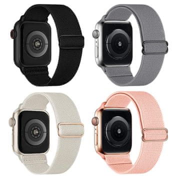 Nikcorp Remen za Apple Watch 38/40/41/42 mm, 4 komada, podesivi najlonski remen za SE/Ultra 2/1, mekan i prozračan, crni/bijeli/sivi/rozi