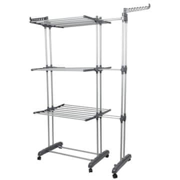 Nikcorp Stalak za sušenje rublja vertikalni sklopivi, 3 razine, mobilni na kotačima, za unutarnju i vanjsku upotrebu, sivi