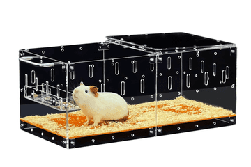 Nikcorp Akrilni kavez za glodavce, 360° prozirni, siguran od bijega, modularni dizajn za hrčke, miševe, zamorce, žuti, 61x30x24 cm