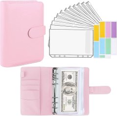 Nikcorp Planer za budžet A6 za upravljanje financijama, organizator s 12 vodootpornih omotnica i naljepnicama, PU koža, rozi