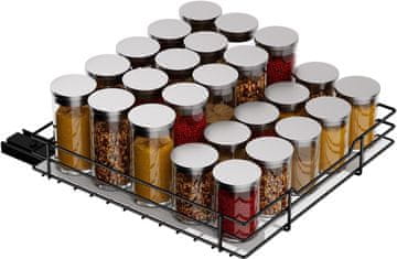 Nikcorp Stalak za začine na izvlačenje za kuhinjski ormarić, metalni organizator s kugličnim ležajevima, 27x27x6 cm, crni