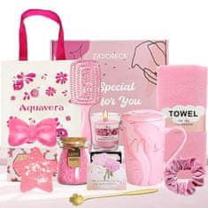 Nikcorp Poklon set za žene Pink Rose Spa za opuštanje, keramička šalica 400ml, mirisna svijeća, kugla i sol za kupanje, roza