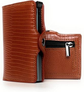 Nikcorp Tanki novčanik za kartice s RFID zaštitom, aluminijski držač s gumbom za izbacivanje kartica, smeđi, 10x6,5 cm