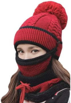 Nikcorp Zimski set 3u1 kapa, šal i maska, topla podstava, pleteni, za žene i muškarce, za skijanje i šetnju, crveni