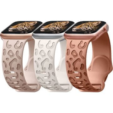 Nikcorp Set 3 silikonske narukvice s leopard uzorkom, mekani remen za Apple Watch 38-49mm, vodootporan, podesiv, za žene