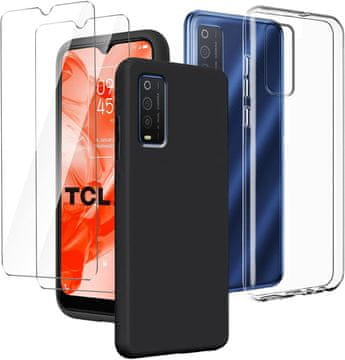 Nikcorp Set za TCL 205: 2x maskica (crna + prozirna) i 2x kaljeno staklo, potpuna 360° zaštita, TPU silikon, ultra tanko staklo