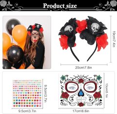 Nikcorp Traka za kosu za Halloween s tetovažama za lice, set ukrasa za kostim za Noć vještica i Dan mrtvih, za žene