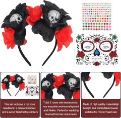 Nikcorp Traka za kosu za Halloween s tetovažama za lice, set ukrasa za kostim za Noć vještica i Dan mrtvih, za žene