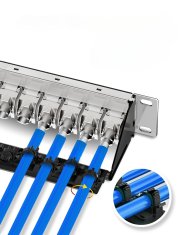 Nikcorp Patch panel 12-portni prazni oklopljeni za 10" rack ormar, CAT5/6/6A/7/8, čelični s vodilicom za kabele, crni