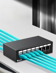 Nikcorp Prazni patch panel 8 portova za mrežni ormar, 1U modularna razvodna ploča za RJ45, HDMI, USB keystone module, crni