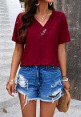 Nikcorp Ženska majica kratkih rukava, udobna i prozračna, klasični V-izrez, elegantan dizajn za ljeto, bordo boja, veličina S