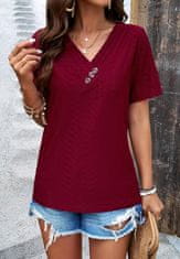 Nikcorp Ženska majica kratkih rukava, udobna i prozračna, klasični V-izrez, elegantan dizajn za ljeto, bordo boja, veličina S