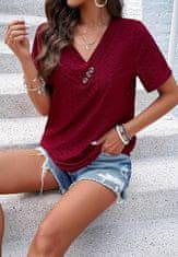 Nikcorp Ženska majica kratkih rukava, udobna i prozračna, klasični V-izrez, elegantan dizajn za ljeto, bordo boja, veličina S