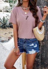 Nikcorp Ženska majica kratkih rukava, prozračna i lagana, klasični V-izrez, elegantan dizajn za ljeto, roza boja, veličina M