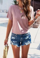 Nikcorp Ženska majica kratkih rukava, prozračna i lagana, klasični V-izrez, elegantan dizajn za ljeto, roza boja, veličina M