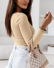 Nikcorp Ženski pulover s dubokim V-izrezom, elegantni pleteni top dugih rukava s križnim vezanjem, mekan i rastezljiv, bež M