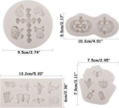 Nikcorp Silikonski kalupi za Halloween 4 kom, za pečenje kolača, čokolade, bombona, leda, 20 oblika: bundeva, lubanja, duh, narančasti