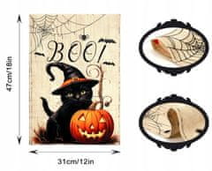 Nikcorp Ukrasna vrtna zastava za Halloween, dvostrani tisak, juta s crnom mačkom i bundevom, otporna na vremenske uvjete, 31x47 cm