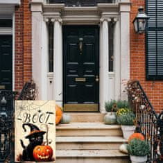 Nikcorp Ukrasna vrtna zastava za Halloween, dvostrani tisak, juta s crnom mačkom i bundevom, otporna na vremenske uvjete, 31x47 cm