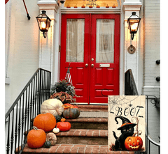 Nikcorp Ukrasna vrtna zastava za Halloween, dvostrani tisak, juta s crnom mačkom i bundevom, otporna na vremenske uvjete, 31x47 cm