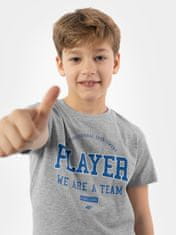 Nikcorp Majica kratkih rukava za dječake, pamučna, za cjelodnevnu udobnost, regular fit kroj, okrugli izrez, siva s plavim printom, 122 cm