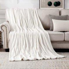 Nikcorp Mekana deka od flanela, dvostrana i baršunasta za toplinu i udobnost, s pomponima za kauč i spavaću sobu, bijela, 125x150 cm
